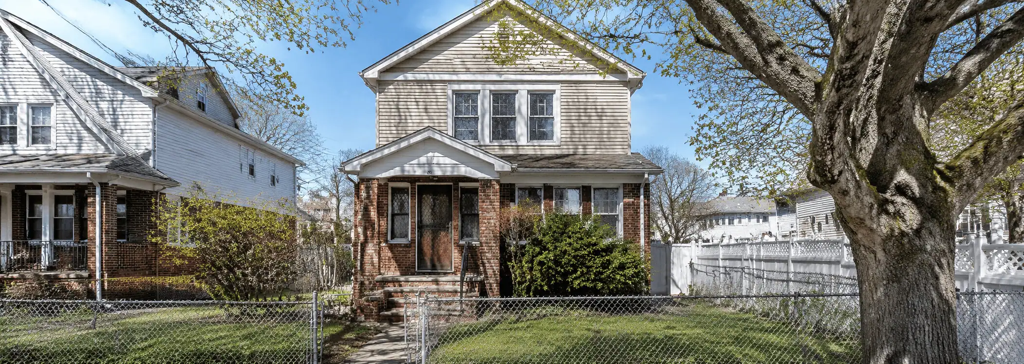 A modest home in a New York residential neighborhood