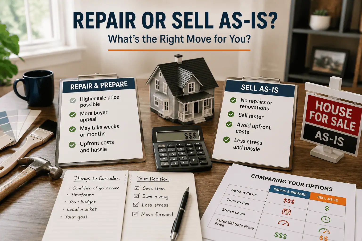 Comparison of repairing a house first or selling it as-is
