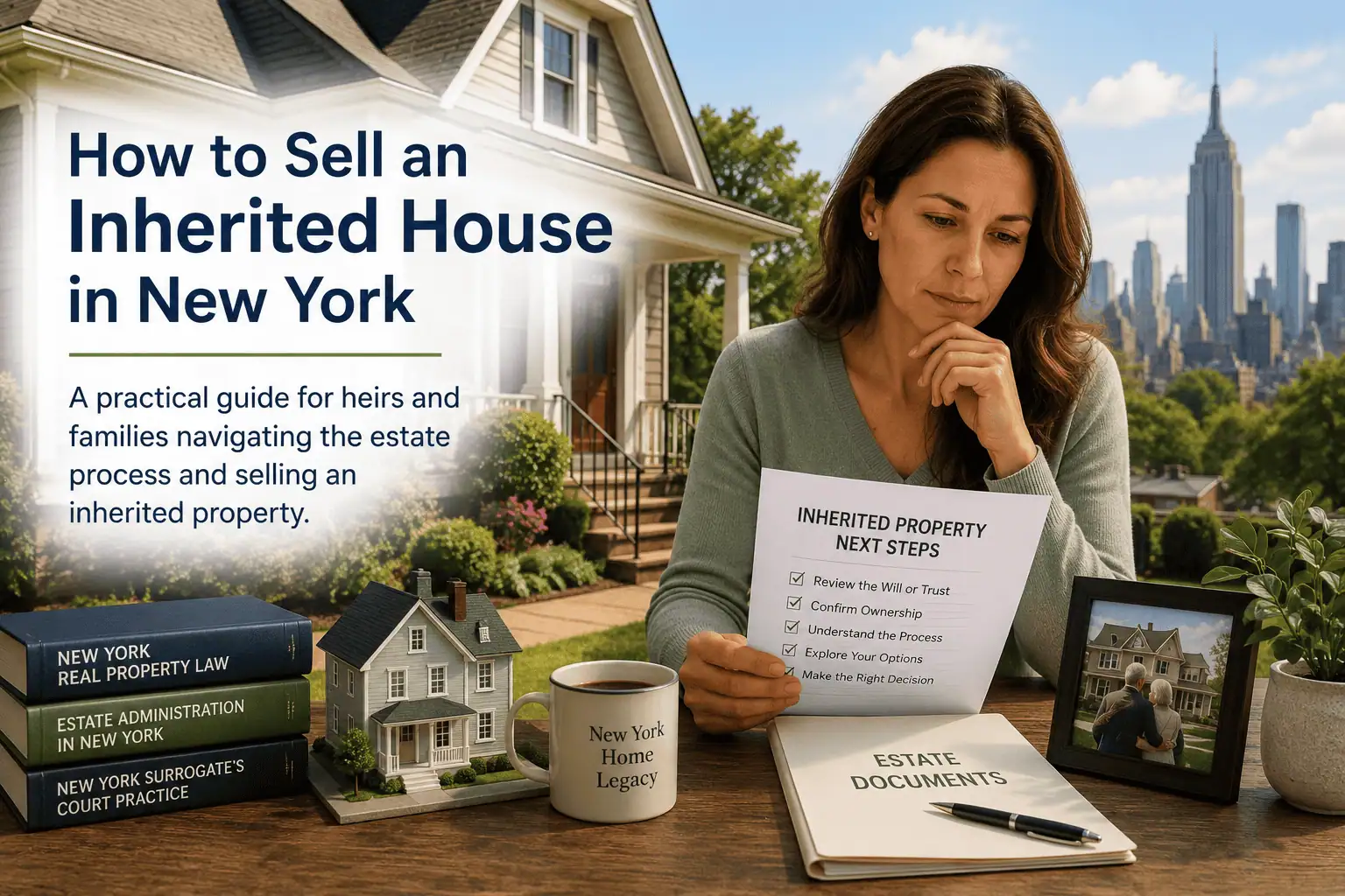 New York homeowner reviewing estate documents for an inherited house