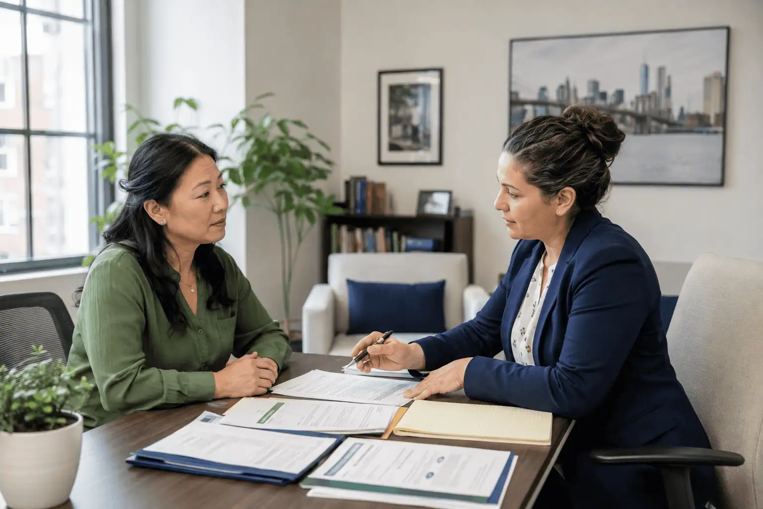 New York homeowner discussing foreclosure prevention options with a housing counselor