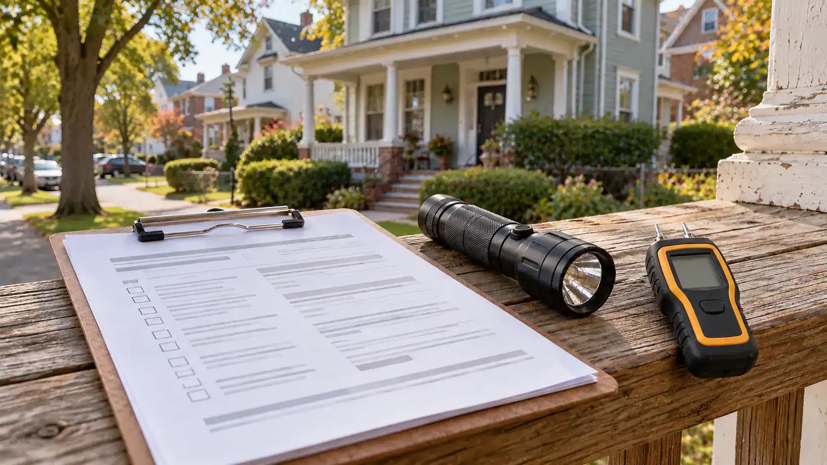 Homeowner reviewing a home inspection report with a real estate professional