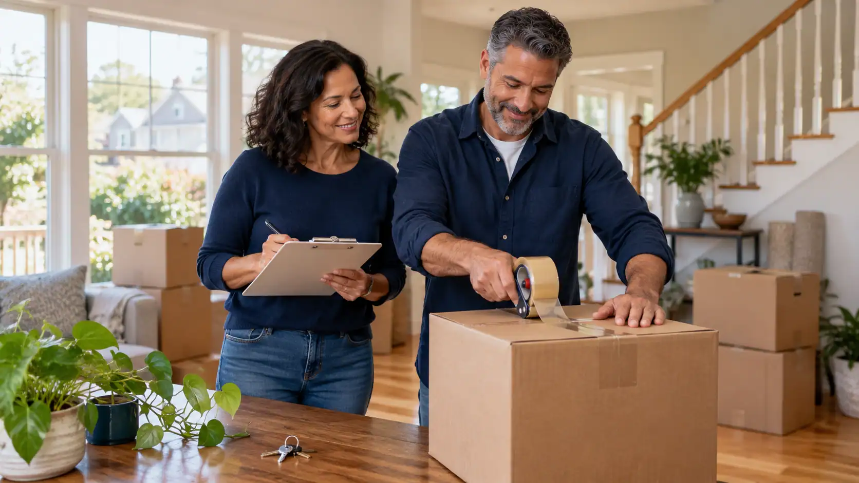 Homeowners packing boxes and preparing for their move