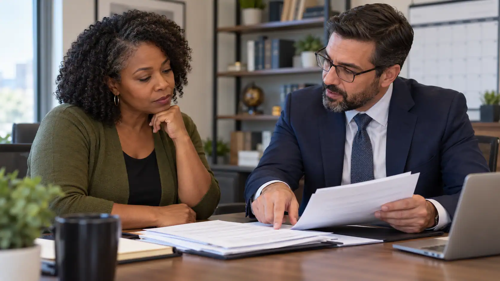 Homeowner reviewing mortgage correspondence at a kitchen table