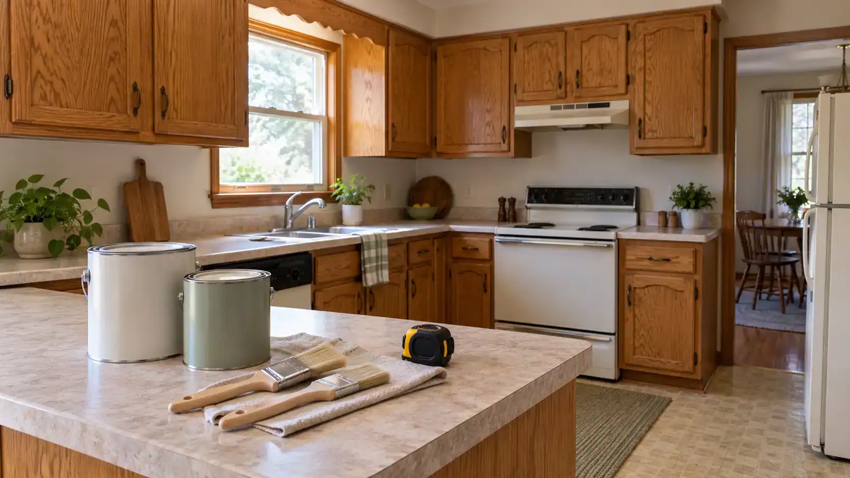 Homeowners reviewing repair options and interior photos with a professional
