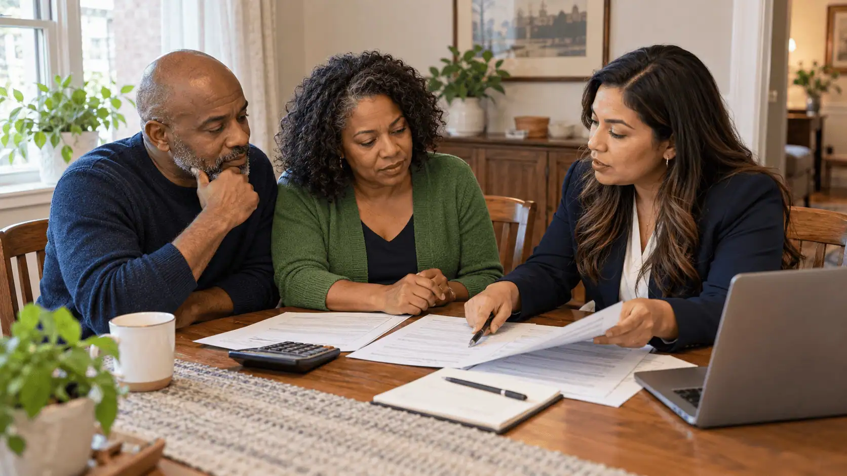 Homeowners reviewing estimated home selling costs with a professional